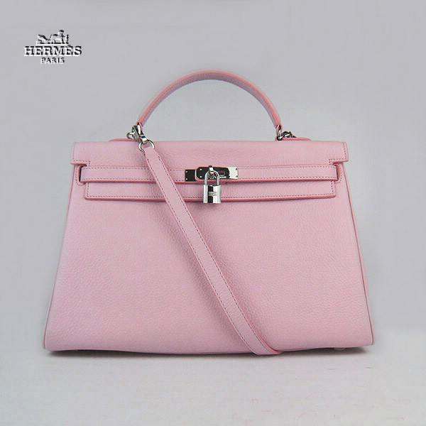 6308 Hermes Kelly 35 centimetri Togo Leather Bag Rosa 6308 Argento Hardwar